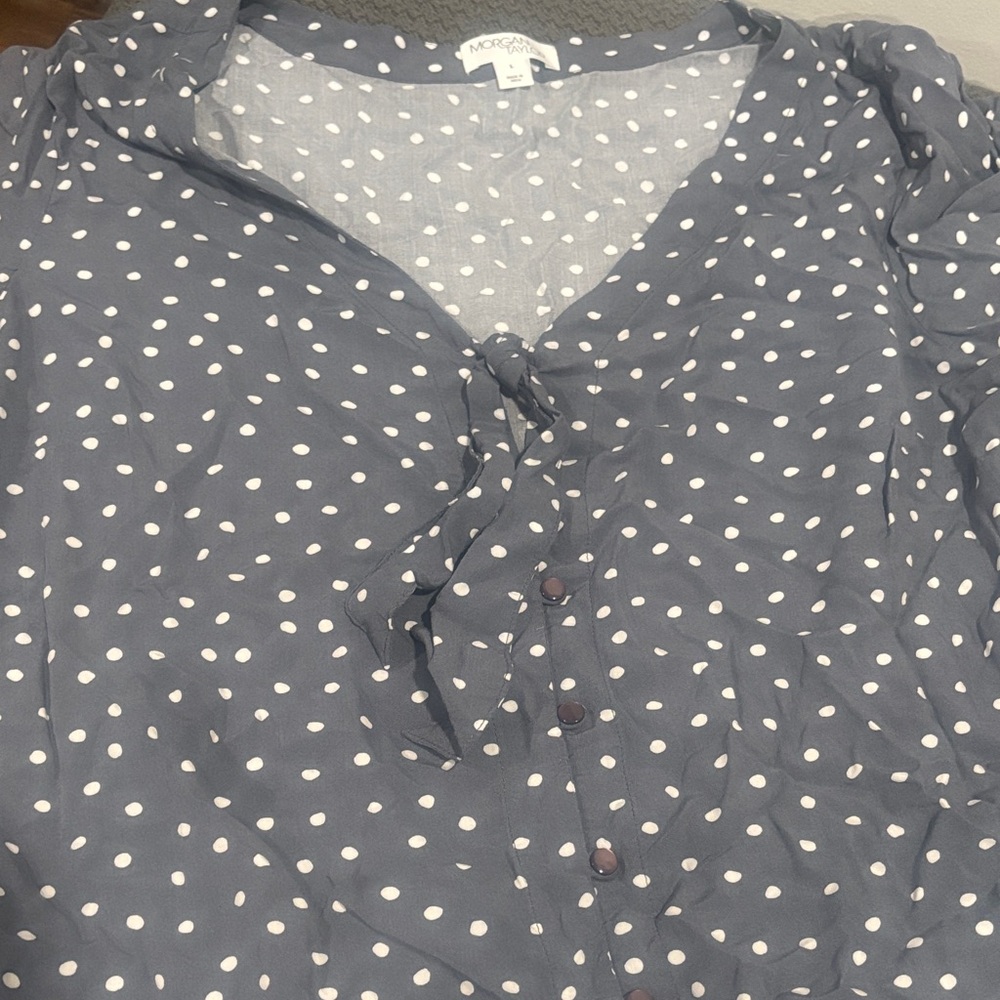 2 for $6 - Morgan Taylor Blue Polka Dot Blouse